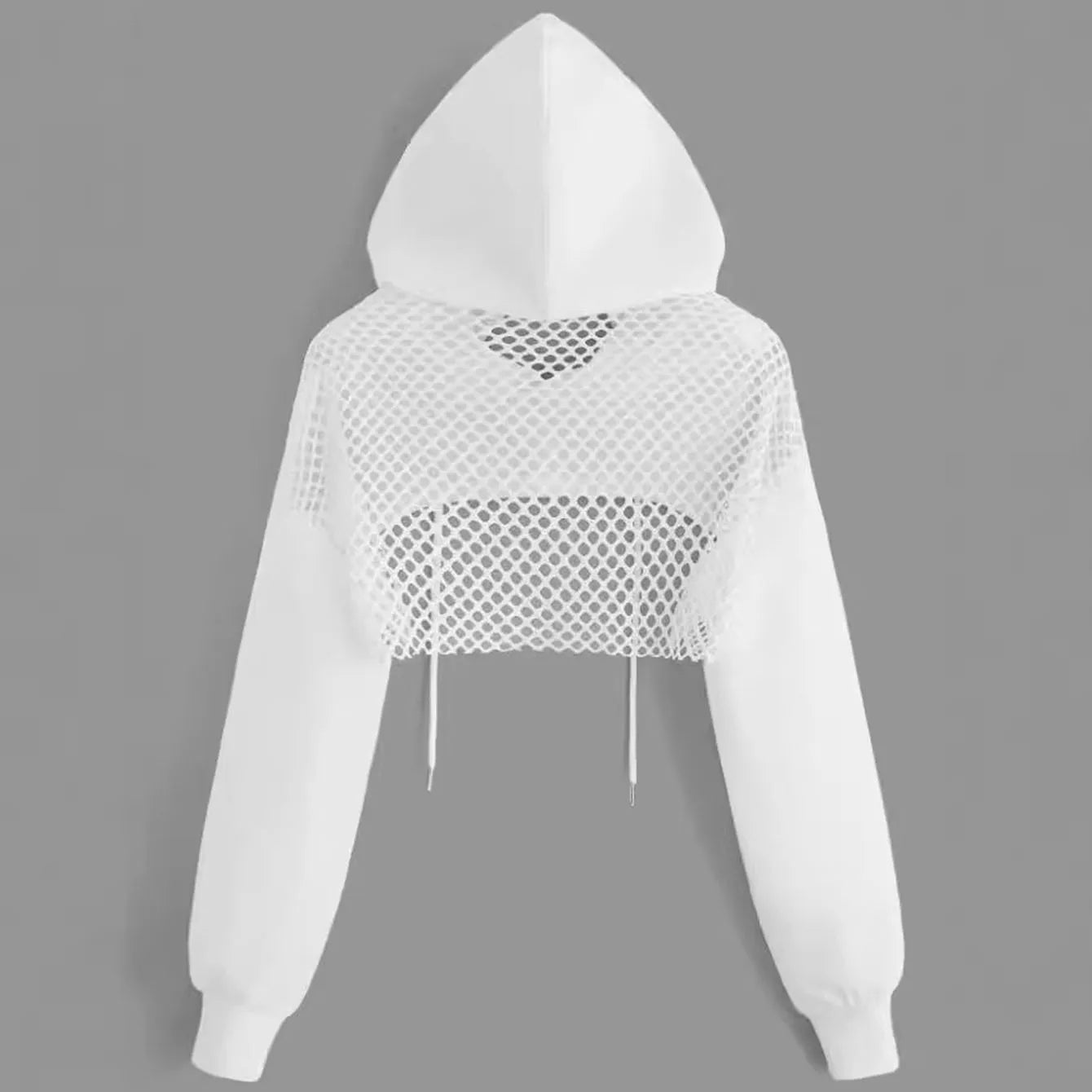 Street Sport Drop Shoulder Drawstring Hollow Out Super Crop Sports Hoodie Without Cami Top