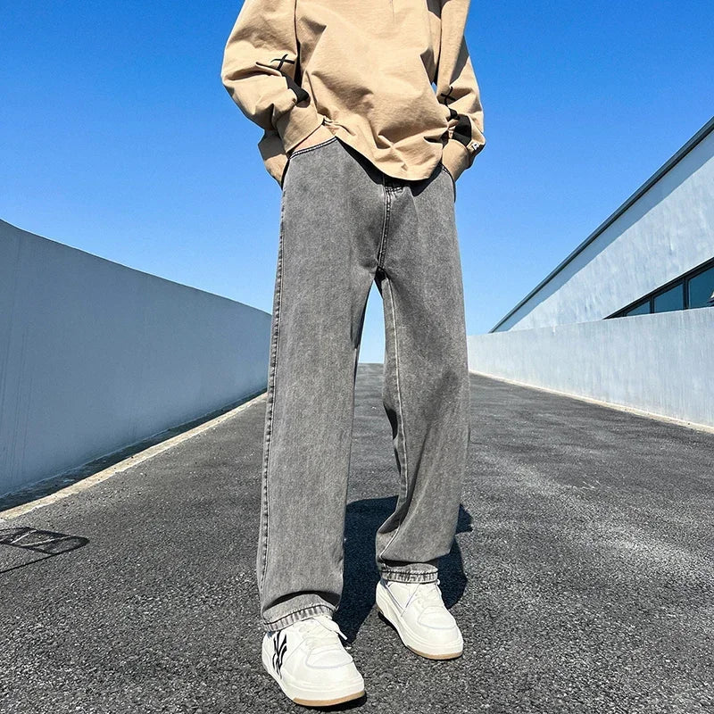 Men's Jeans Spring Autumn Extend Straight Vintage Blue Casual Baggy Jeans Korean Trousers Classic Wide Leg Fashion Denim Pants