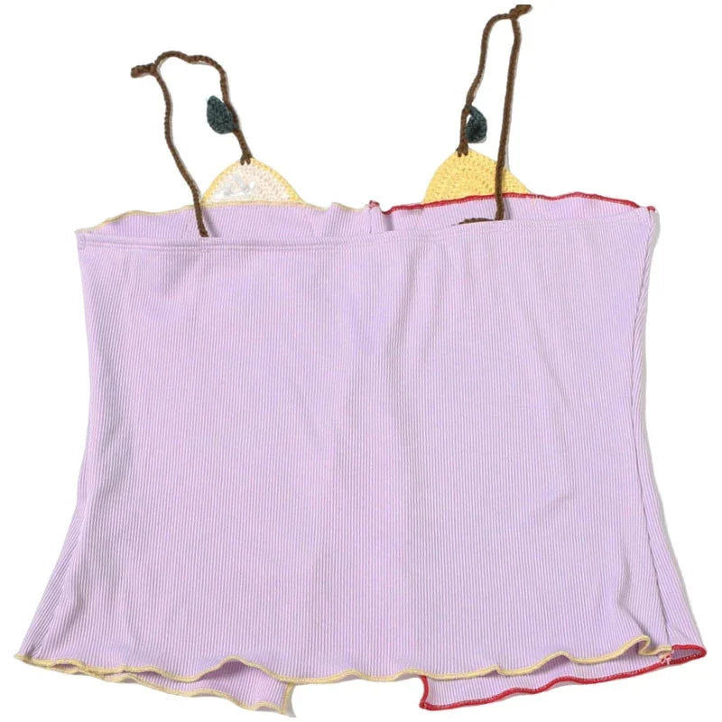 Rib Embroidery Split Tank Top Women Sleeveless Backless Slim Contrast Color Strap Party Vest Summer 2025 Fashion Lady Tops