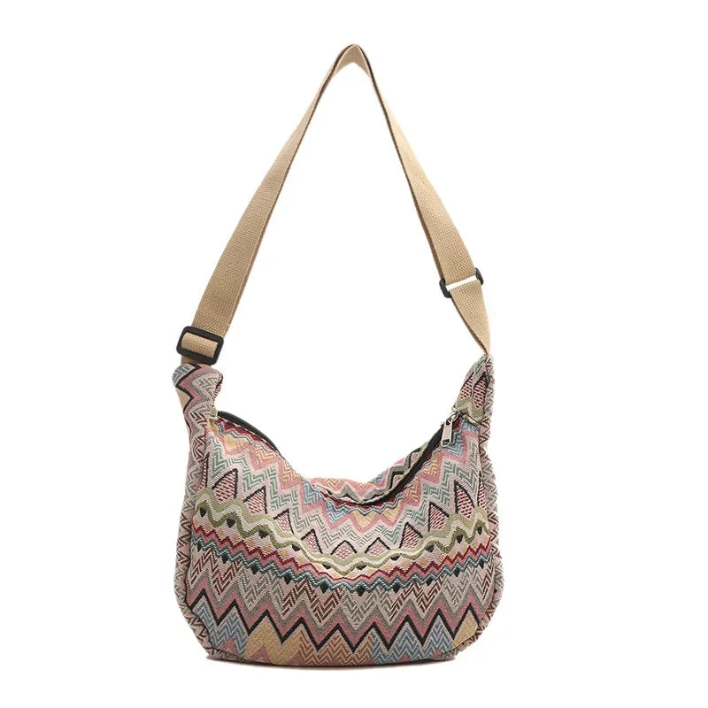 Wave Pattern Design Crossbody Bag for Women New Large Capacity Canvas Shoulder Bag Versatile College Students Dumplings Bag