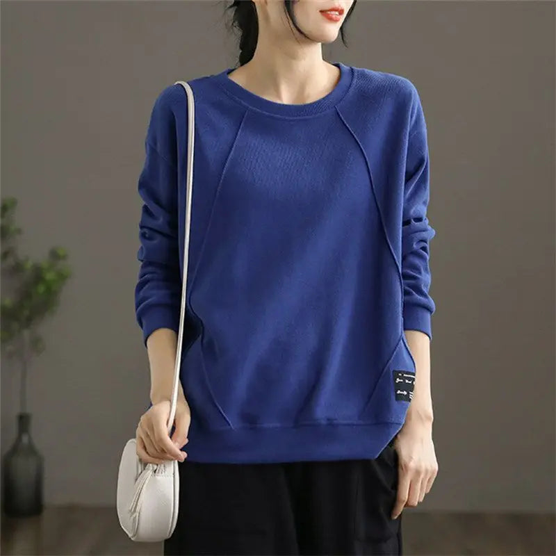 Women's Clothing Spring Autumn Appliques Casual Streetwear Cotton Sweatshirt Female O Neck Solid Long Sleeve Loose Pullover Tops