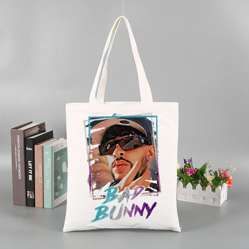 Un Verano Sin Ti Gift Bag Set, Bad Bunny Print Tote Bag, Casual Canvas Shoulder Bag with Mini Storage Bag
