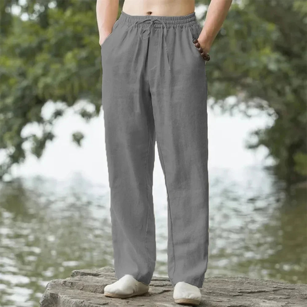 New Men's Cotton Linen Pants Male Autumn New Breathable Solid Color Linen Trousers Fitness Streetwear Men Gyms Pants Size S-4XL
