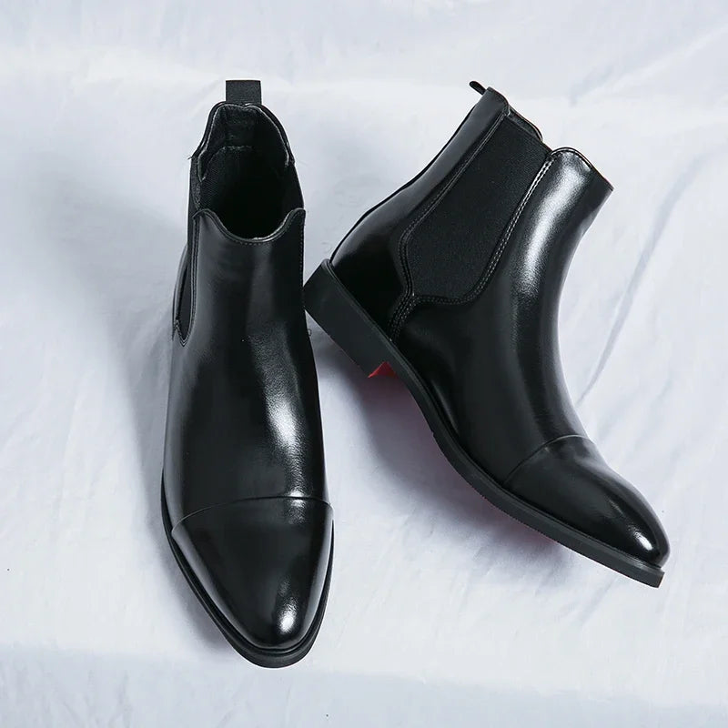 Luxury Brand Men's Chelsea Boots New Outdoor Red Sole Square Shoes Handmade Toe Business Ankle Boots for Men Dress Boots 2024