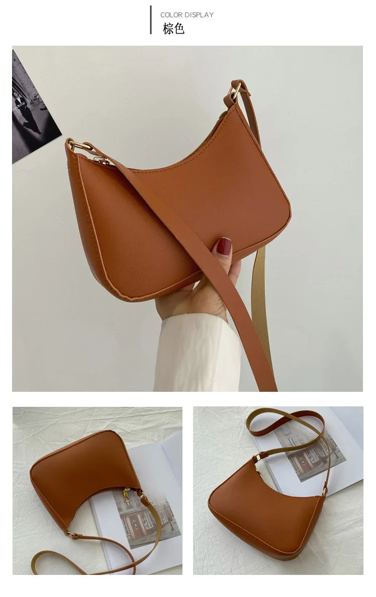 New Women's Fashion Handbags Retro Solid Color PU Leather Shoulder Underarm Bag Casual Women Handbags Designer Bag for Women