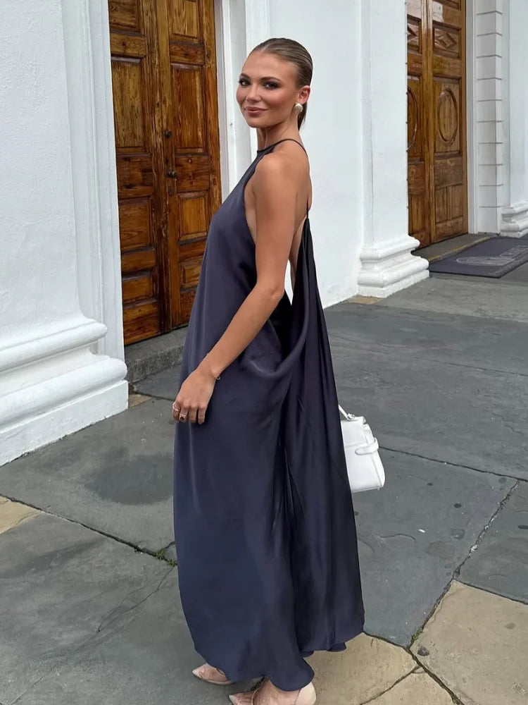 Sexy Halter Women's Dressess Elegant Lace Up Backless Sleeveless Oversize Dress Female Summer New Lady Party Robes