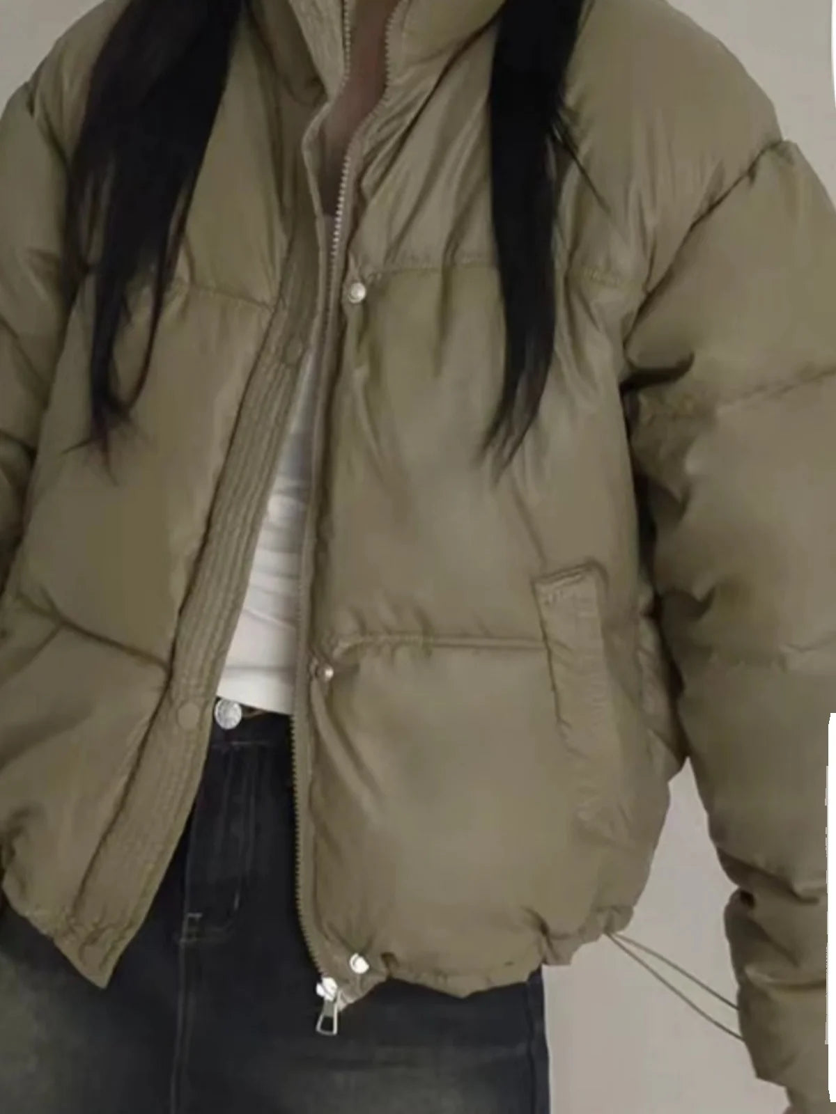 Women's Cotton Jaet 2024 New Winter ort Faion Stand Collar Bread Sle Warmth Outerwear Korean Loose Fit Zipper Closure