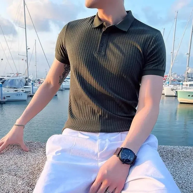 Trendy Men's Half Sleeve Polo Shirt Summer Ice Silk Short Sleeve Casual Lapel Top For Fashionable Men's Wear 2024