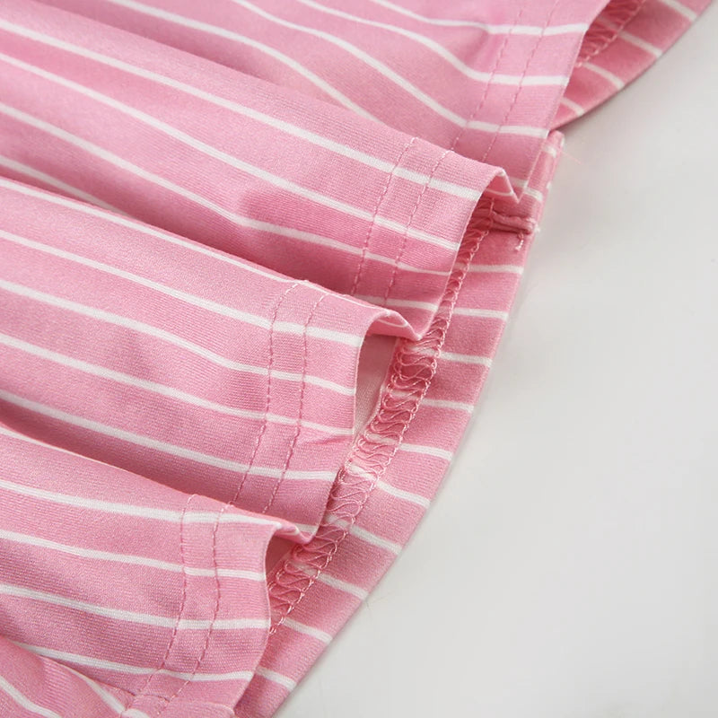 Sweetown Blue Stripe Short Sleeve Shirts For Women Button Up Turn Down Collar Slim Simple Casual Preppy Tops Basic Summer Tees