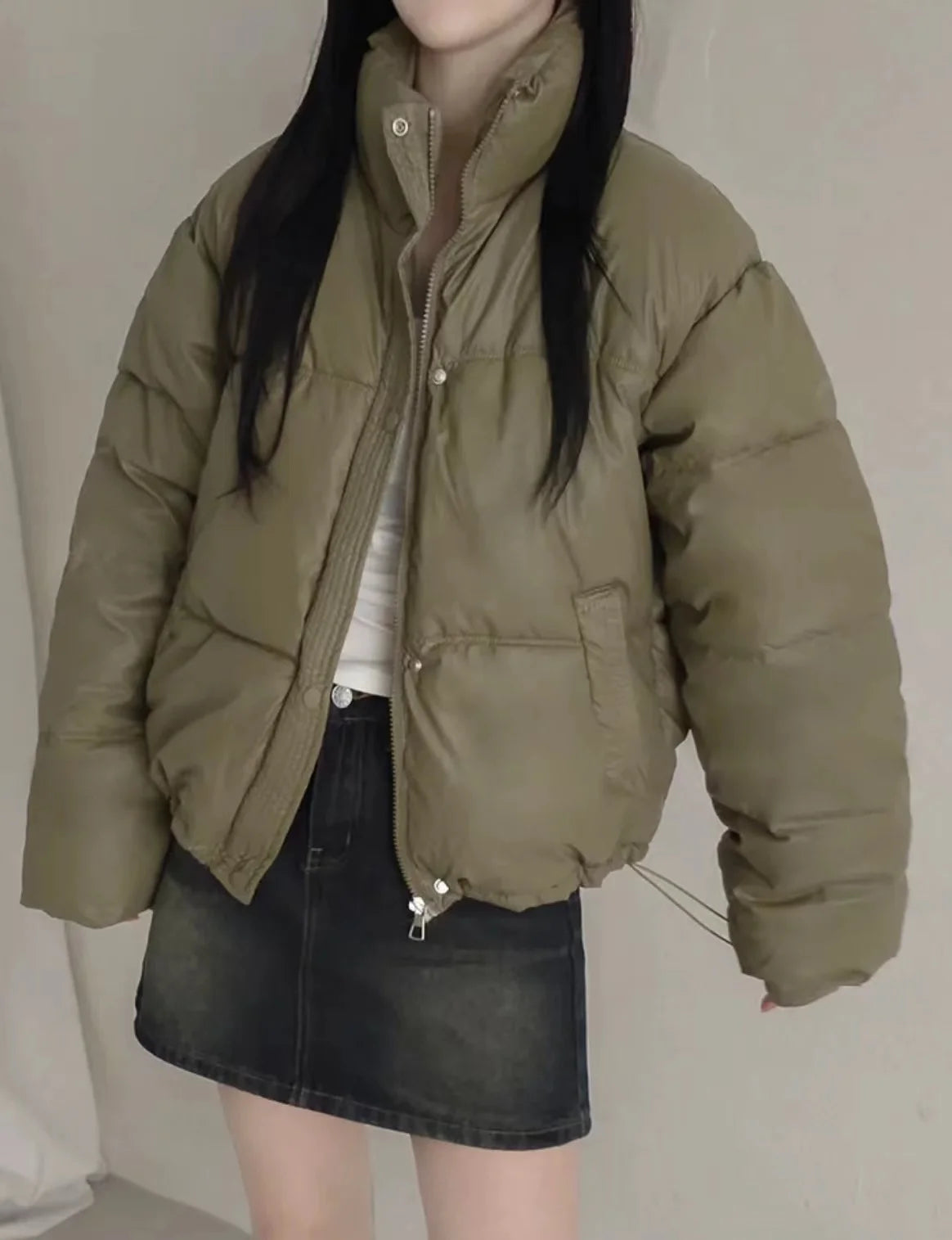 Women's Cotton Jaet 2024 New Winter ort Faion Stand Collar Bread Sle Warmth Outerwear Korean Loose Fit Zipper Closure