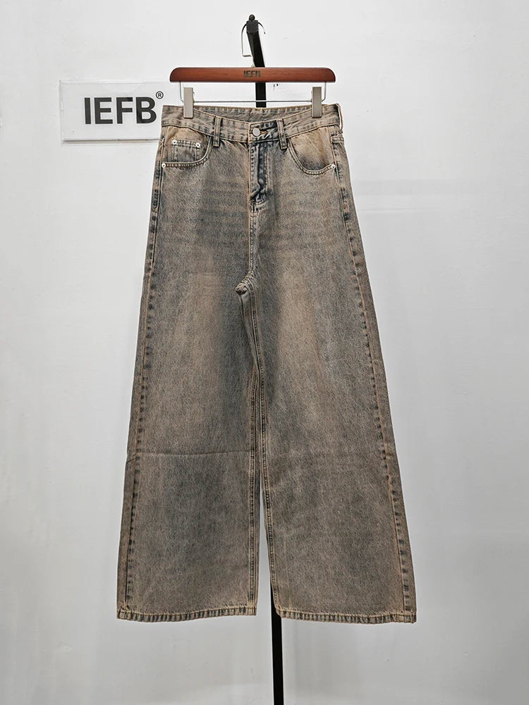IEFB 2024 Spring Men's Baggy Jeans Worn Out Loose Wide Leg Denim Pants Chic Distressed Streetwear Vintage Male Trousers 9C2019