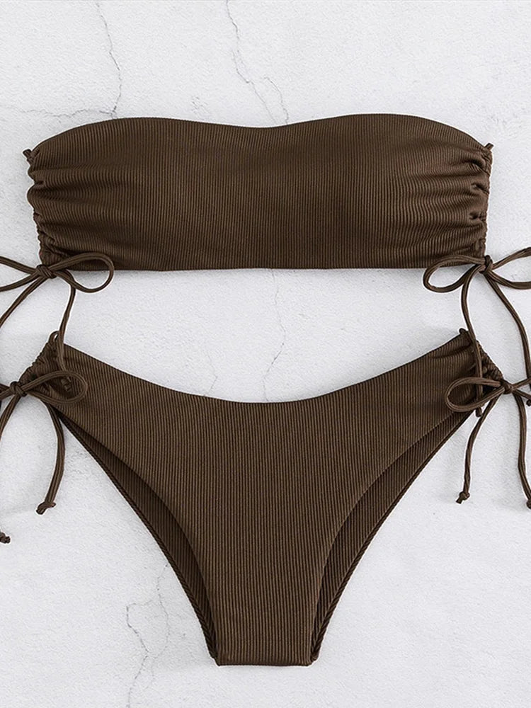UETEEY 2025 New Summer Swimwear Bikinis Set Sexy Strapless Bikini 2 Piece Set Women Solid Split Swimsuit Backless Beach Bikini