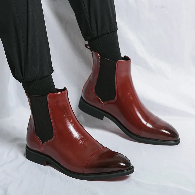Luxury Brand Men's Chelsea Boots New Outdoor Red Sole Square Shoes Handmade Toe Business Ankle Boots for Men Dress Boots 2024