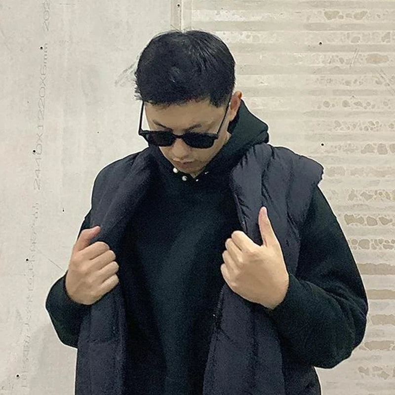 Linear Split Silhouette Autumn Winter Tops for Men Warm Loose High Street Padded Waistcoat Deconstructed Vibe Nylon Zipper Vest