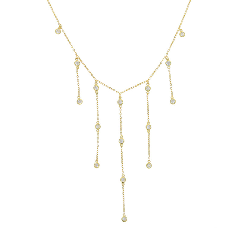 Sexy Long Y Lariat Women Necklace CZ Iced Out Bling Tiny Round Zircon Stone 925 Sterling Silver 35+10cm Choker Fashion Jewelry