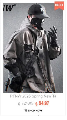 PFNW Winter New Oversized Black Cotton-padded Coat Men's Trend Tie-dye Print Fur Collar Zipper Hooded Quilted Padded Jackets