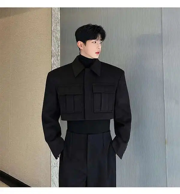 LUZHEN New Stylish Men's High Street Short Jacket Original Big Pocket Solid Color Elegant 2025 Spring Casual Trendy Coat Fbf31d
