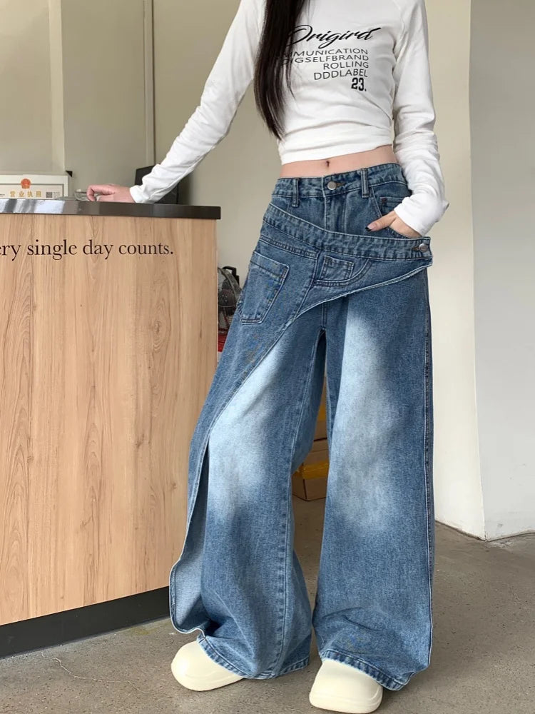 Trashy Y2K 2000S Washed Blue Baggy Stacked Jeans Pants Women 90S Vintage Designer Clothing Wide Leg Lady Trousers Ropa De Mujer