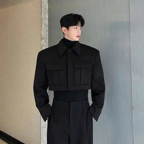 LUZHEN New Stylish Men's High Street Short Jacket Original Big Pocket Solid Color Elegant 2025 Spring Casual Trendy Coat Fbf31d