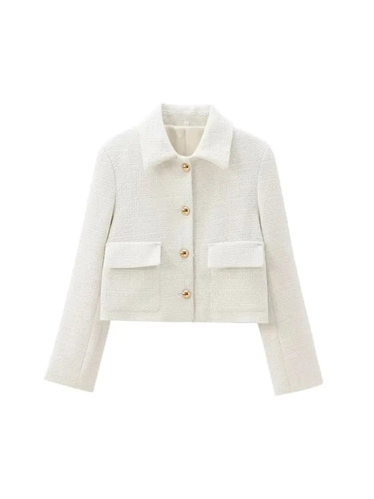 TRZA Women Fashion With Pockets Tweed Jacket Coat And High Waist Side Zipper Mini Skirt Female Two Piece Sets Mujer