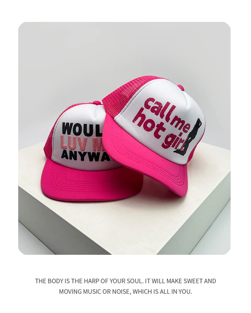 New Unisex Color Block Printed Letter Embroidery Baseball Hats Hip Hop Breathable Mesh Sunshade Street Trucker Caps Versatile