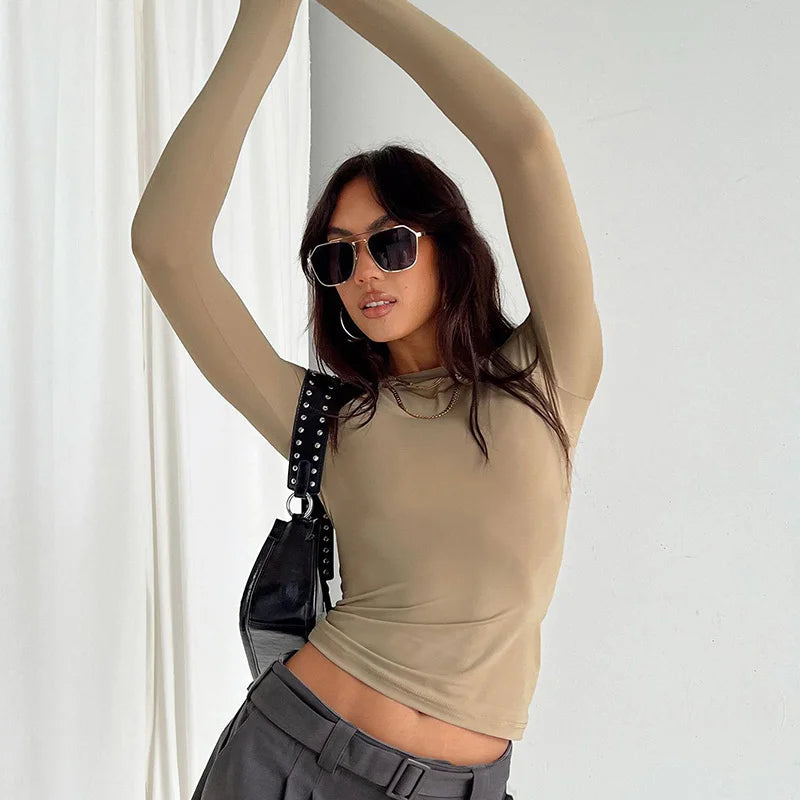 Women Casual Long Sleeve T-Shirts Spring Autumn Solid Slim Fit Pullovers Tees Shirts Female Streetwear Base Tees Tops