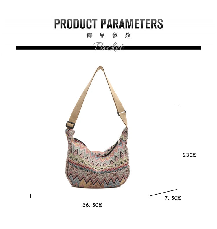 Wave Pattern Design Crossbody Bag for Women New Large Capacity Canvas Shoulder Bag Versatile College Students Dumplings Bag