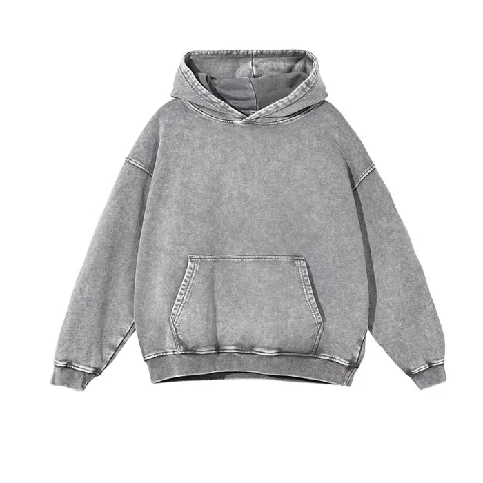 A50 Distressed Thin Hooded Sweatshirt 350g Pure Cotton Hua Cotton Composite Milk Silk Washing Distressed Fashion Sweatshirt