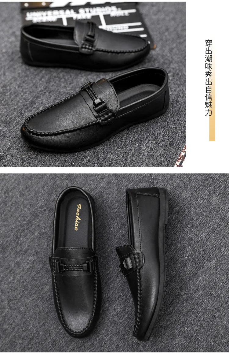 Men's Formal Summer Soft Sole Business Work Shoes Waterproof Lightweight Genuine Leather Men's Loafers Men's Flat Breathable