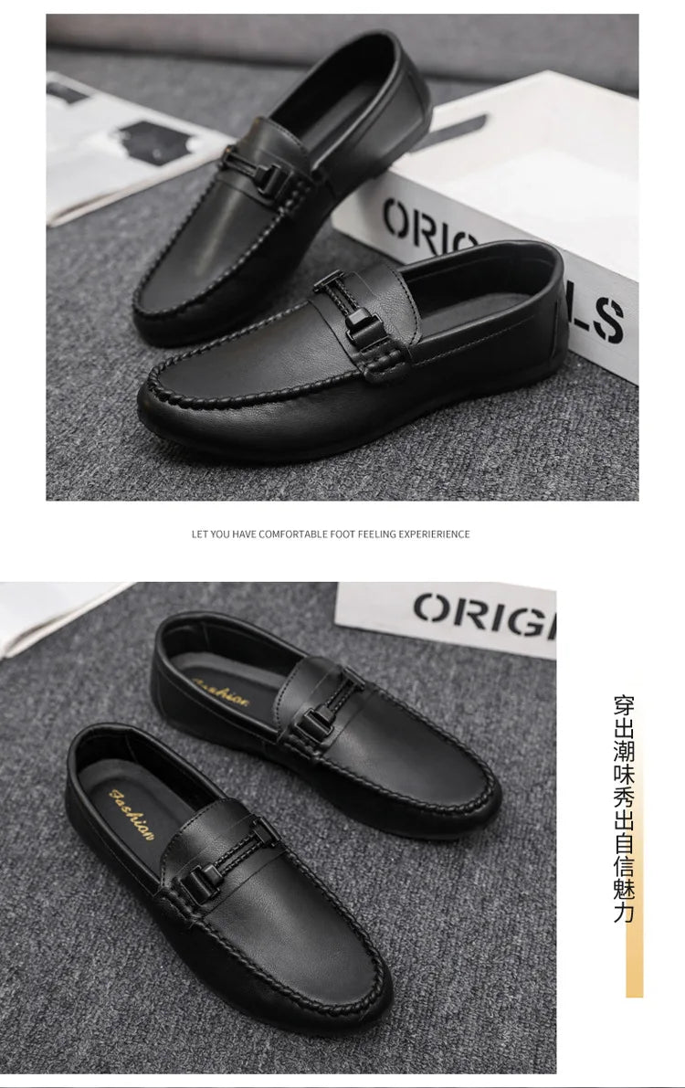 Men's Formal Summer Soft Sole Business Work Shoes Waterproof Lightweight Genuine Leather Men's Loafers Men's Flat Breathable