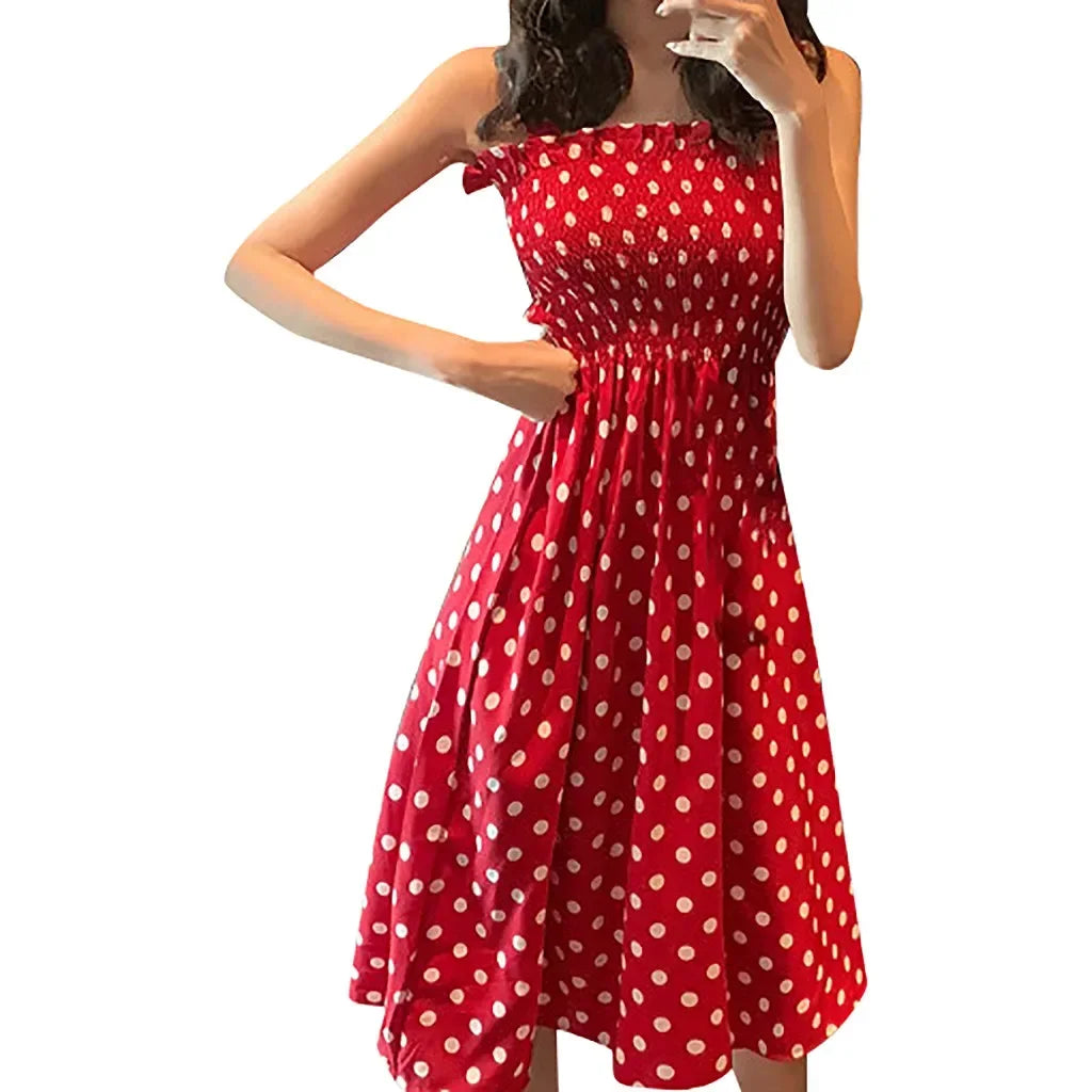 Women's Dresses 2025 Summer Fashion Loose None Sleeve Polka Dot Shoulder Plus Size Casual Dress Sexy Dresses