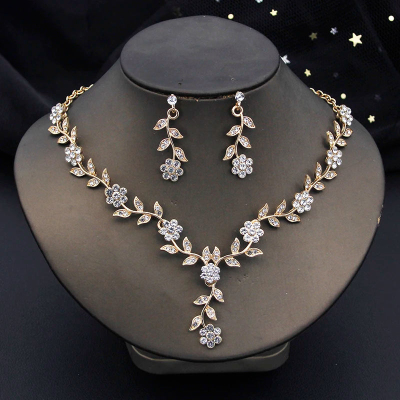 16 Colors Flower Jewelry Set Exquisite Rhinestone Pendant Party Women Fashion Romantic Choker Necklace Earring Accessory Set