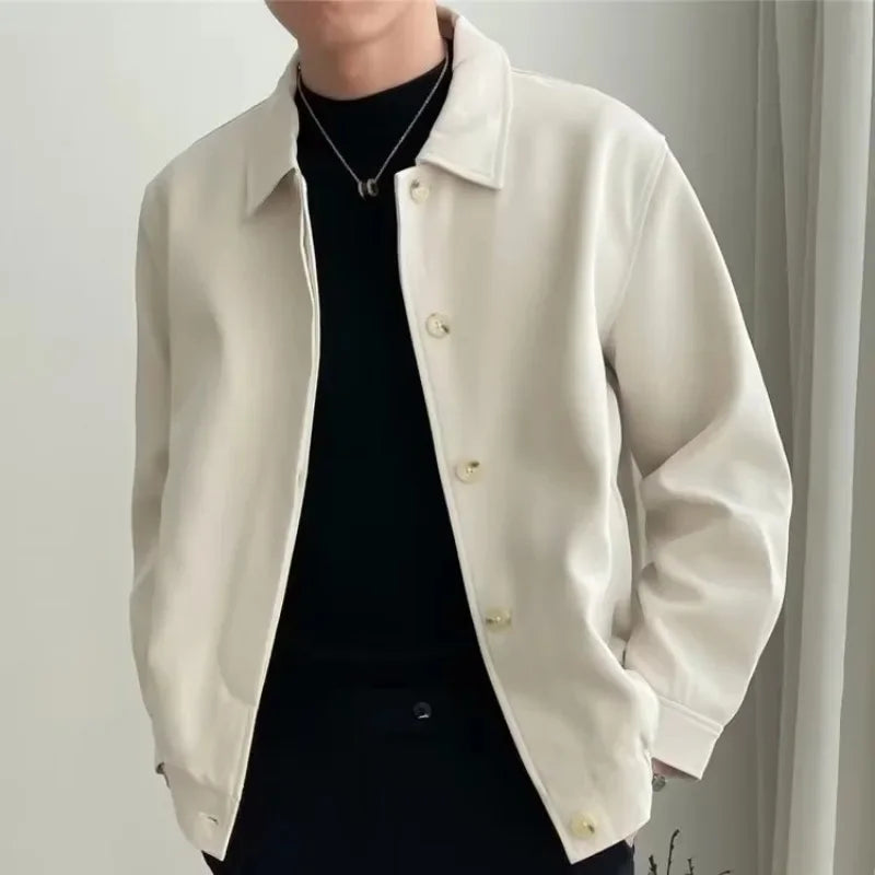 Spring Autumn Men's Casual Versatile Apricot Collar Workwear Jacket Loose Korean Style Trendy Short Shape Outerwear