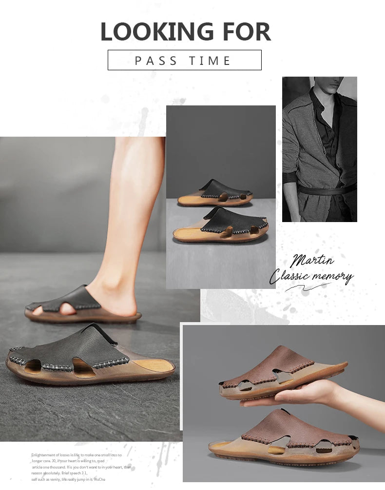 Large Men's Summer Leather Sandals Slippers Soft Sandals Men's Roman Comfortable Outdoor Walking Shoes 38-48