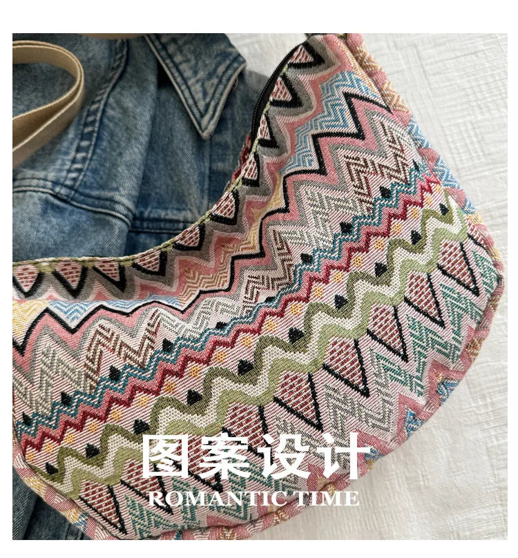 Wave Pattern Design Crossbody Bag for Women New Large Capacity Canvas Shoulder Bag Versatile College Students Dumplings Bag