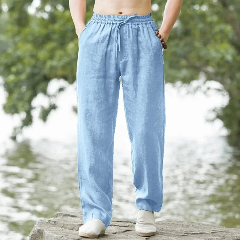 New Men's Cotton Linen Pants Male Autumn New Breathable Solid Color Linen Trousers Fitness Streetwear Men Gyms Pants Size S-4XL
