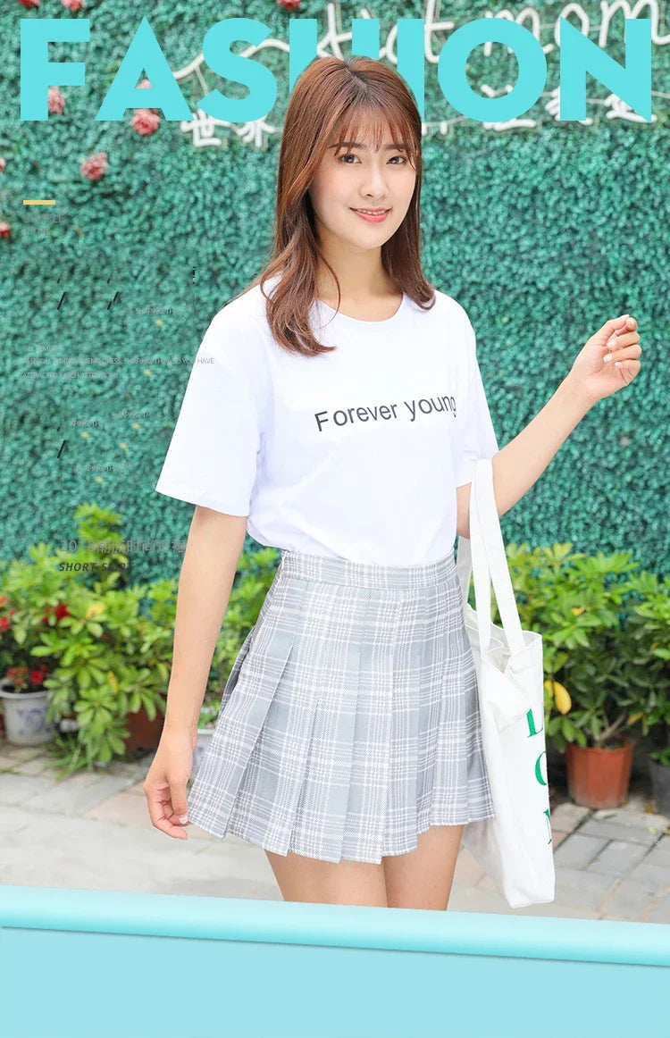 HELIAR Women Plaid Sweet Pleated Skirts Preppy Style A-line High Waist Mini Skirts Harajuku Slim Sexy Skirts Summer Spring