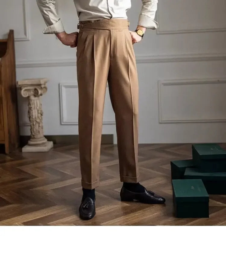 High-waisted Casual Straight-leg Suit Pants For Men Autumn Vintage Draped Waist Trousers Naples Retro Style Business Formal Wear