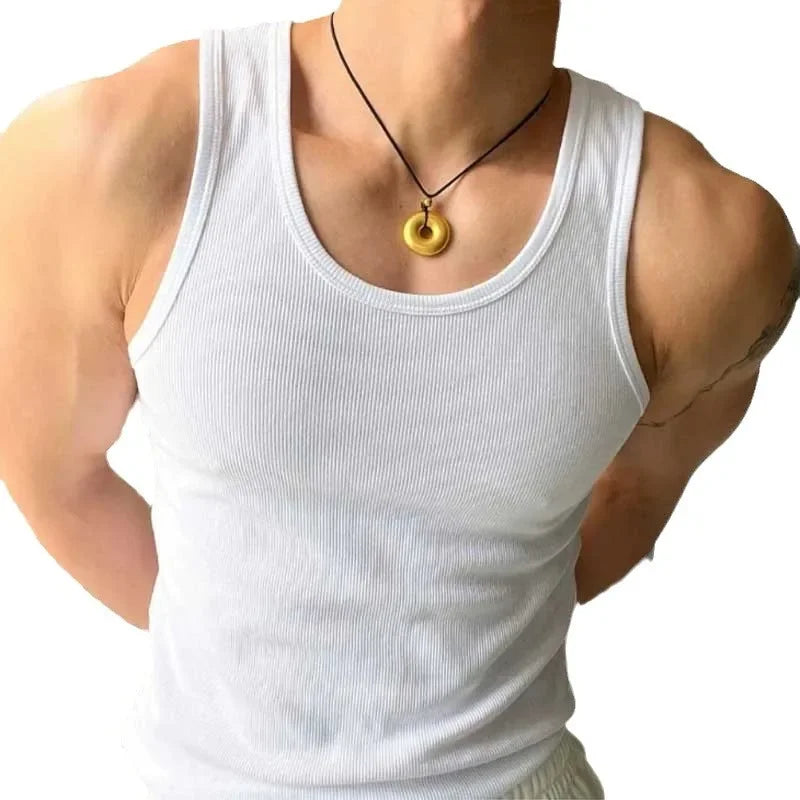 Summer American Style Lightweight Sports Fitness Vest For Men Coarse Screw Thread Workout Running Training Elastic Slims Smooths