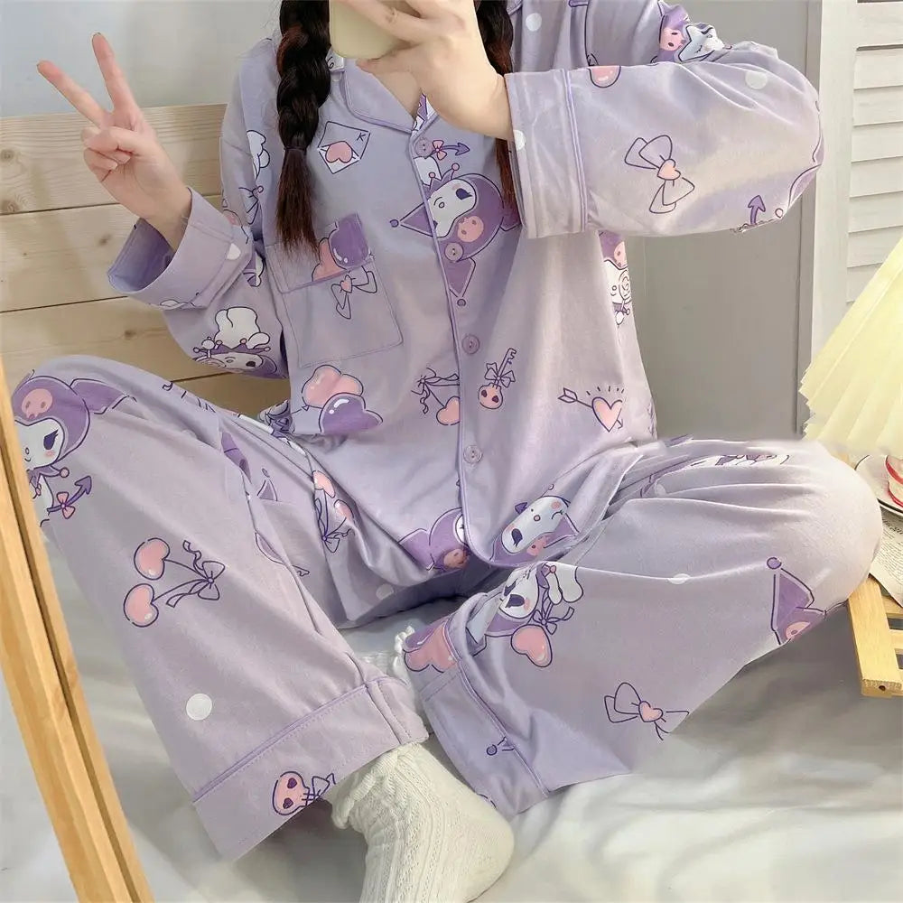 Cartoon Sanrio My Melody Long-Sleeved Pajamas Set Kawaii Cinnamoroll Printing Spring Autumn Thin Cute Girls Casual Home Clothes