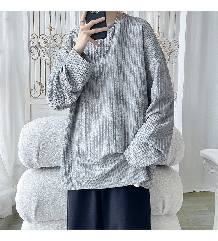 2024 Spring Autumn Casual Long Sleeve T Shirts Men Loose Round Neck T-shirts Male Fashion Harajuku Korean Streetwear Tops Tees