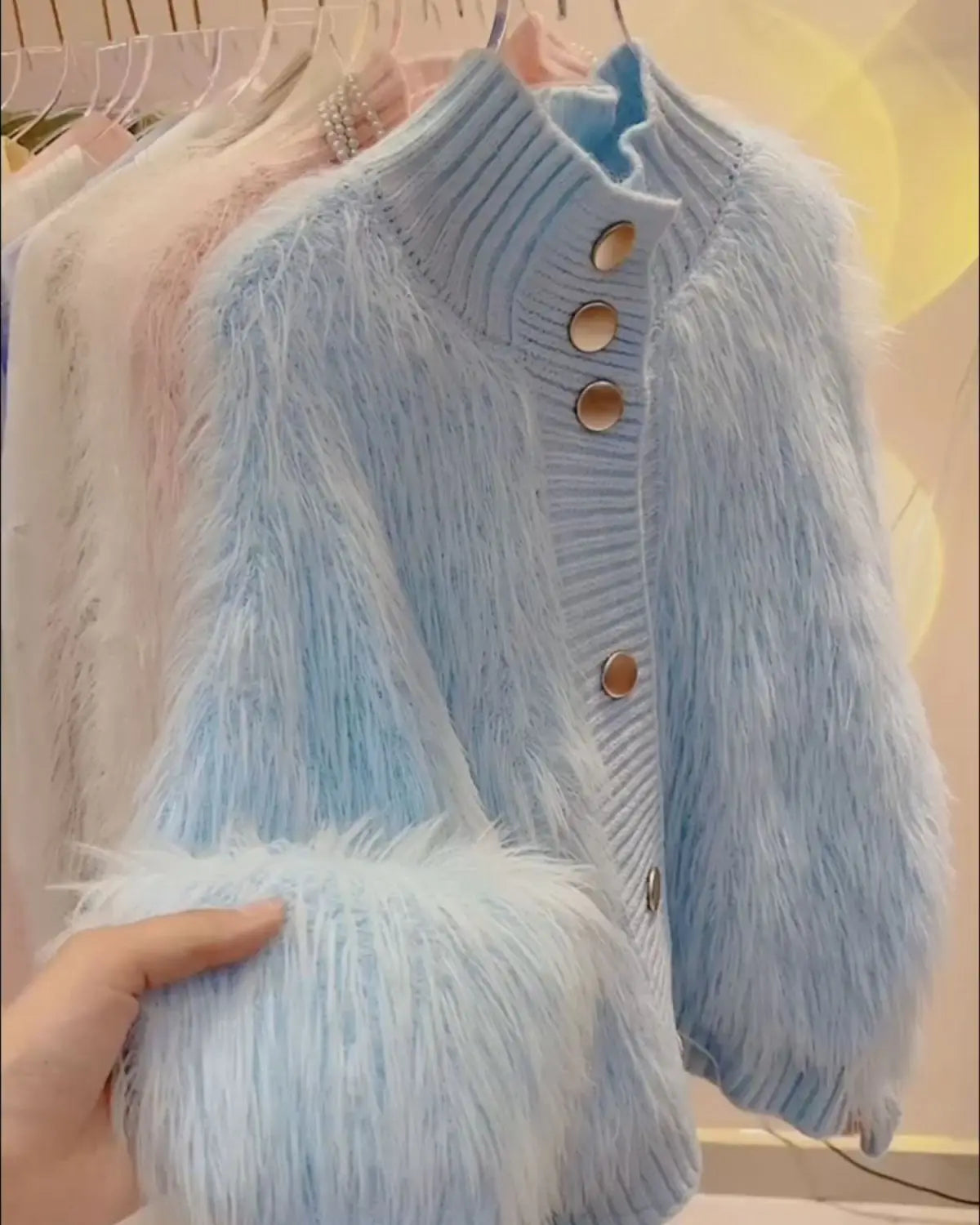 2025 Women Fur Faux Knitted Cardigan Sweater Jacket Korean Style Womens Sweaters Autumn Women's Clothes Knitwear V Neck Knit