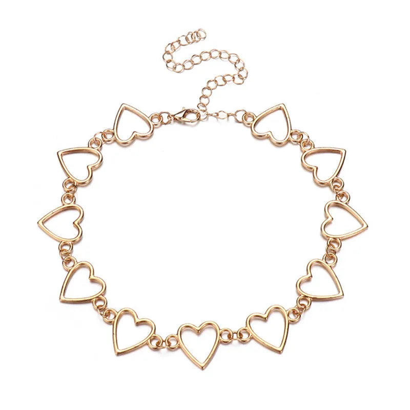 New Fashion Hollow Korean Sweet Love Heart Choker Necklace Statement Girlfriend Gift Cute Necklace Jewelry Collier Femme 2022