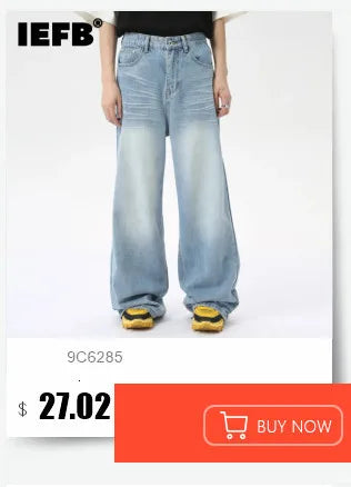 IEFB 2024 Spring Men's Baggy Jeans Worn Out Loose Wide Leg Denim Pants Chic Distressed Streetwear Vintage Male Trousers 9C2019