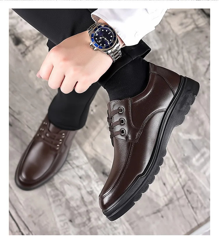 Cowhide Men Shoes Men Business Casual Leather Shoes Men Fashion Breathable Shoes British Casual Lace Up Single Leather Shoes