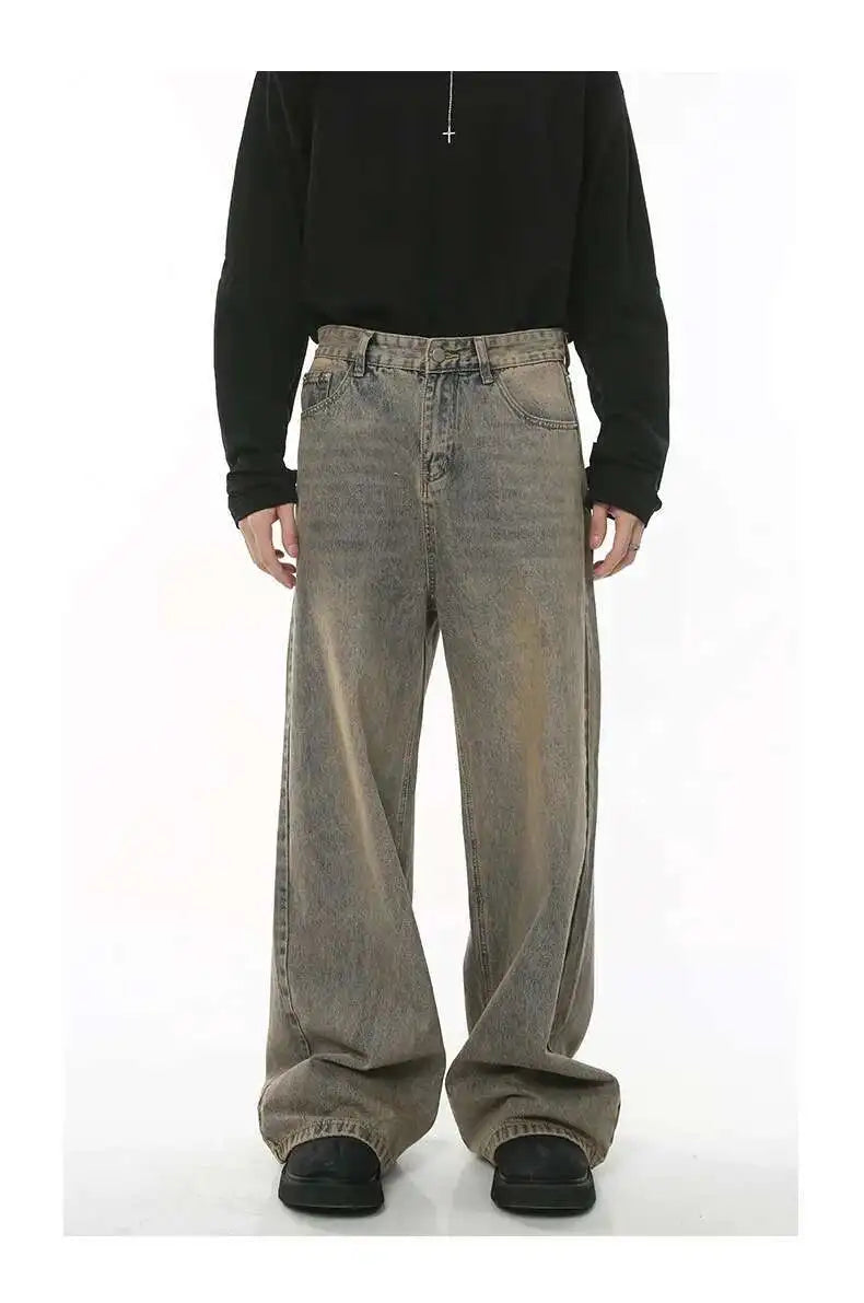 IEFB 2024 Spring Men's Baggy Jeans Worn Out Loose Wide Leg Denim Pants Chic Distressed Streetwear Vintage Male Trousers 9C2019