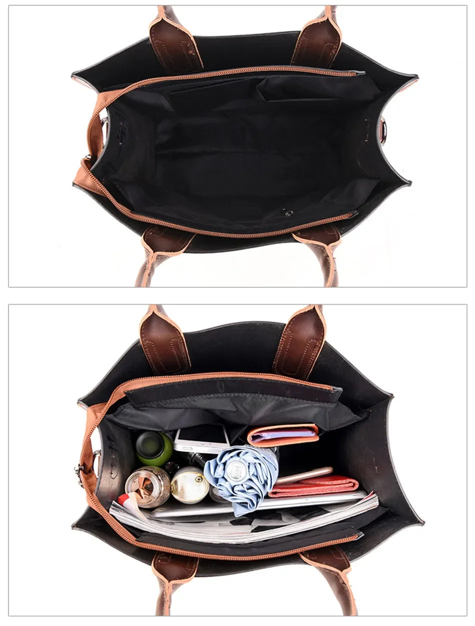 Vintage OIL SKIN Leather Big Casual Tote Women Bags High Quality Women's Handbags Shoulder Crossbody Bags Brown Black Sac A Main