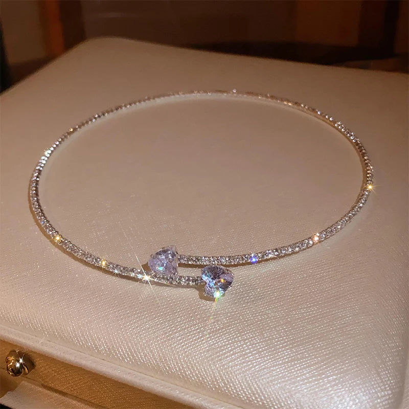 Zircon Double Layered Water Drop Heart Silver Scrap Imitation Pearl Cross Wave Open Collarbone Fine Pendant Necklaces for Women