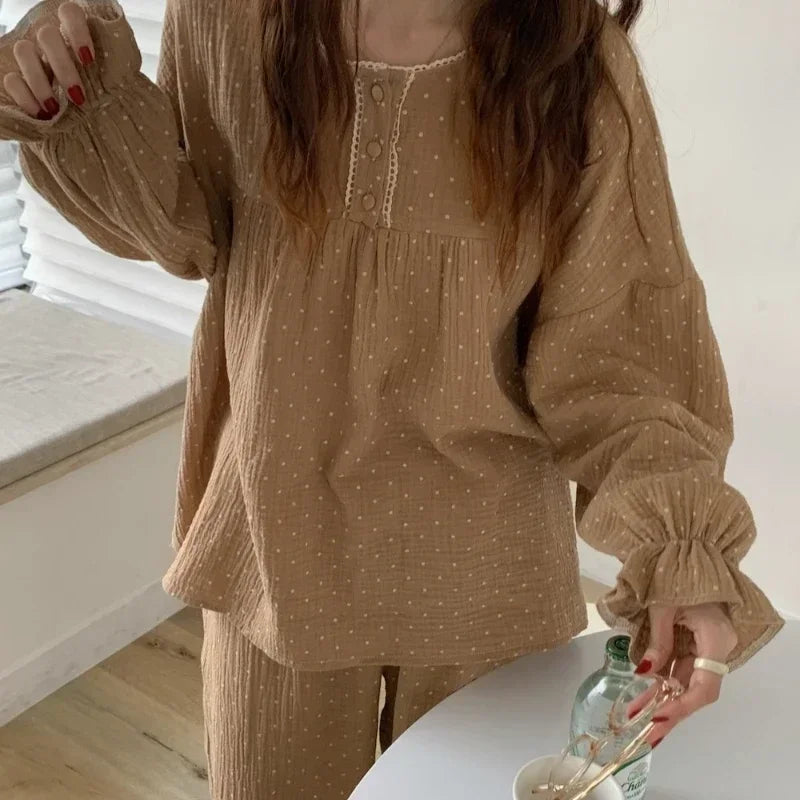 Women's New Pajamas Homewear Suit Spring and Fall Korean Version of the Long-Sleeved Long Pants Thin Section Loose Homewear Suit