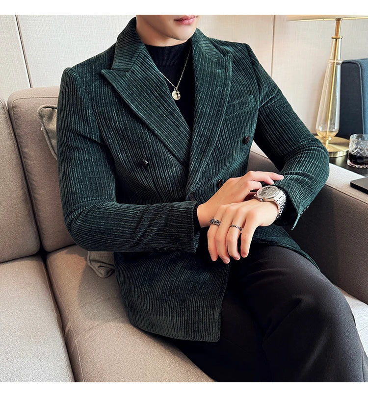Luxury Velvet Men Blazers Autumn Winter Casual Business Suit Jackets Slim Fit Double-breasted Banquet Party Wedding Dress Jacket